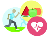graphic of exercise, nutrition and health