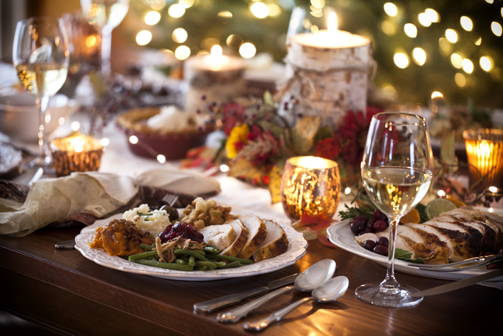 Holiday dinner table with food